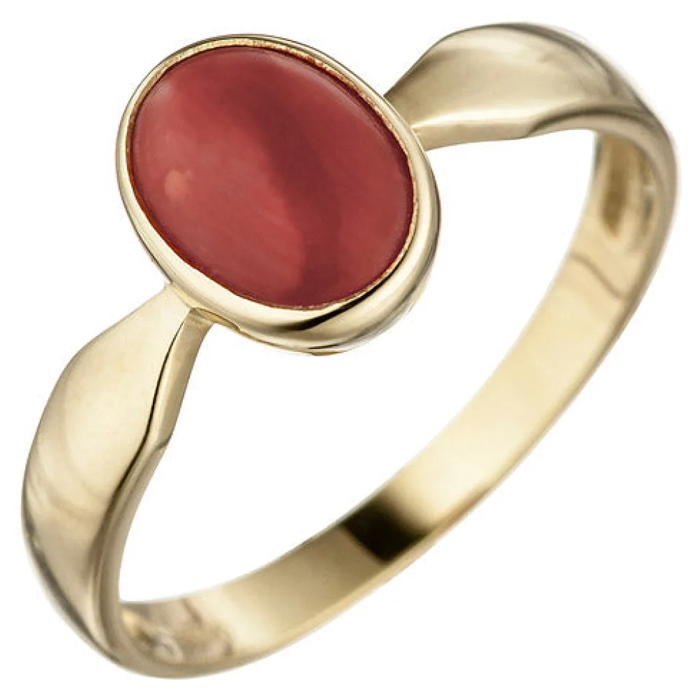 Damen Ring 333 Gold Gelbgold 1 Koralle rot Goldring-54