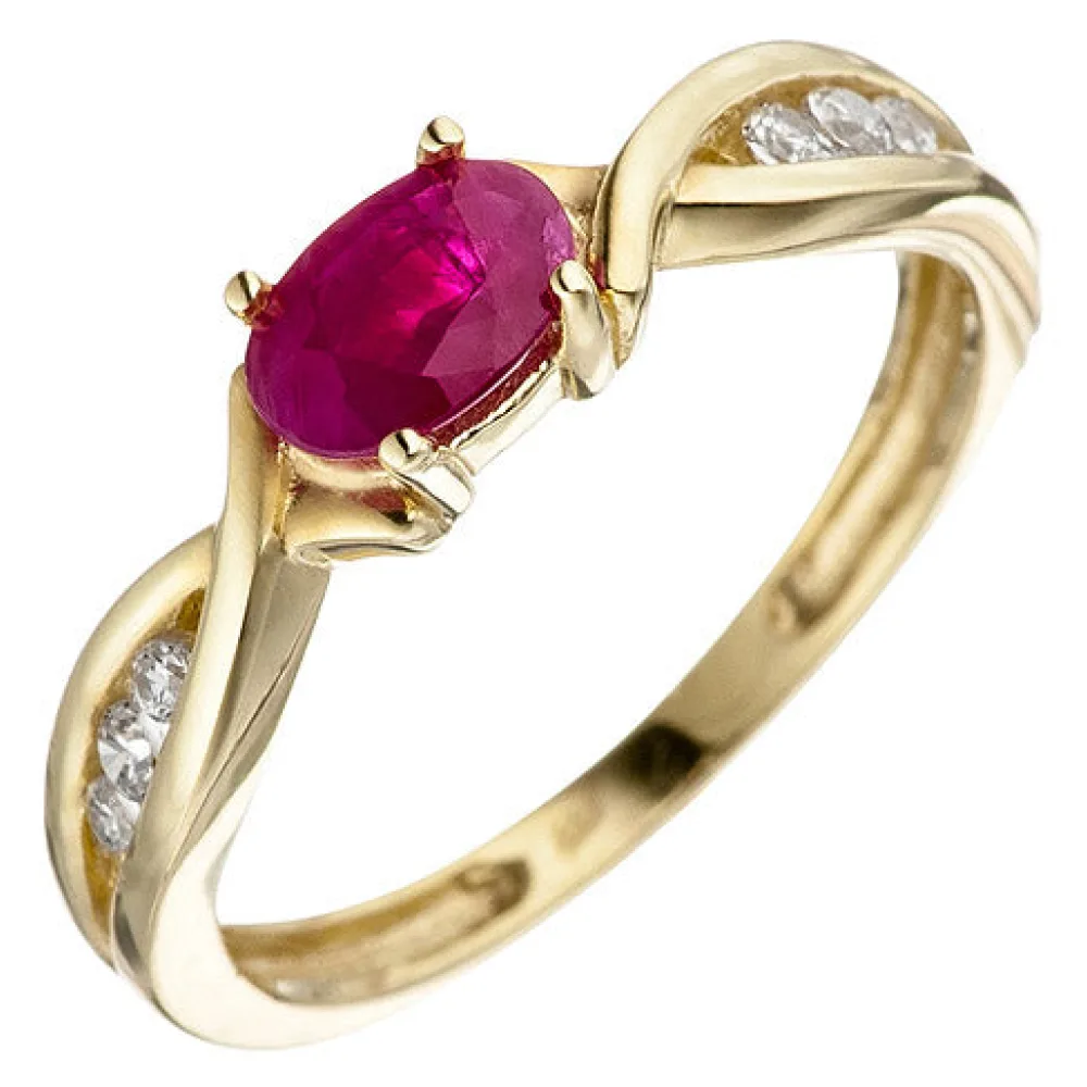 Damen Ring 333 Gold Gelbgold 1 Rubin rot 6 Zirkonia Goldring Rubinring-58