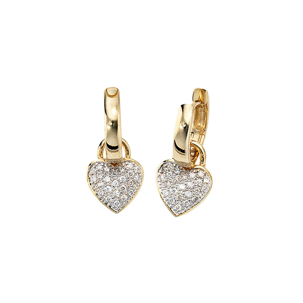 Creolen Herz 585 Gold Gelbgold bicolor 48 Diamanten Brillanten Ohrringe