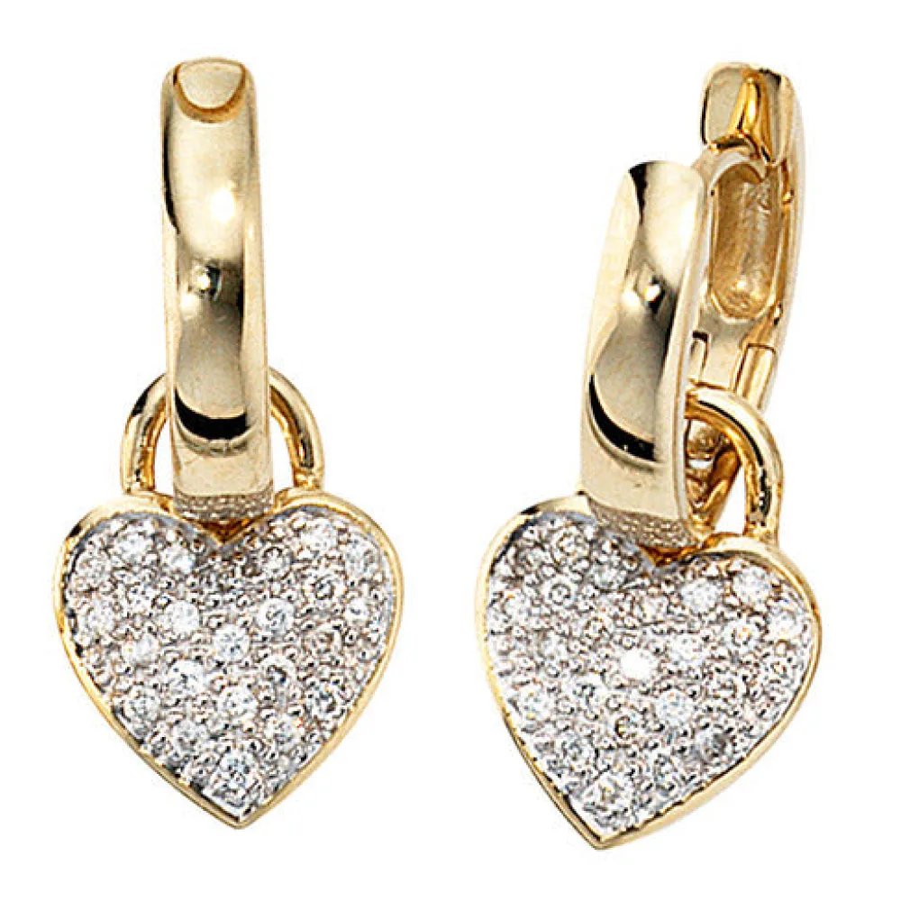 Creolen Herz 585 Gold Gelbgold bicolor 48 Diamanten Brillanten Ohrringe