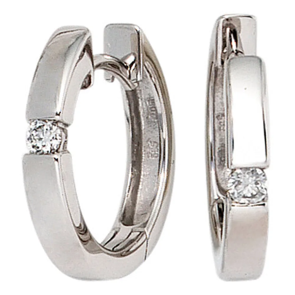 Creolen rund 585 Gold Weißgold 2 Diamanten Brillanten 0 10ct. Ohrringe