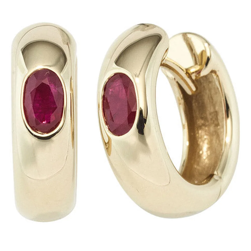 Creolen rund 585 Gold Gelbgold 2 Rubine rot Ohrringe Goldohrringe Goldcreolen