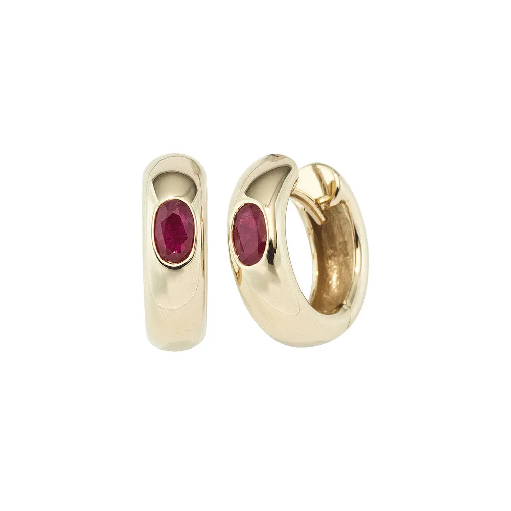 Creolen rund 585 Gold Gelbgold 2 Rubine rot Ohrringe Goldohrringe Goldcreolen