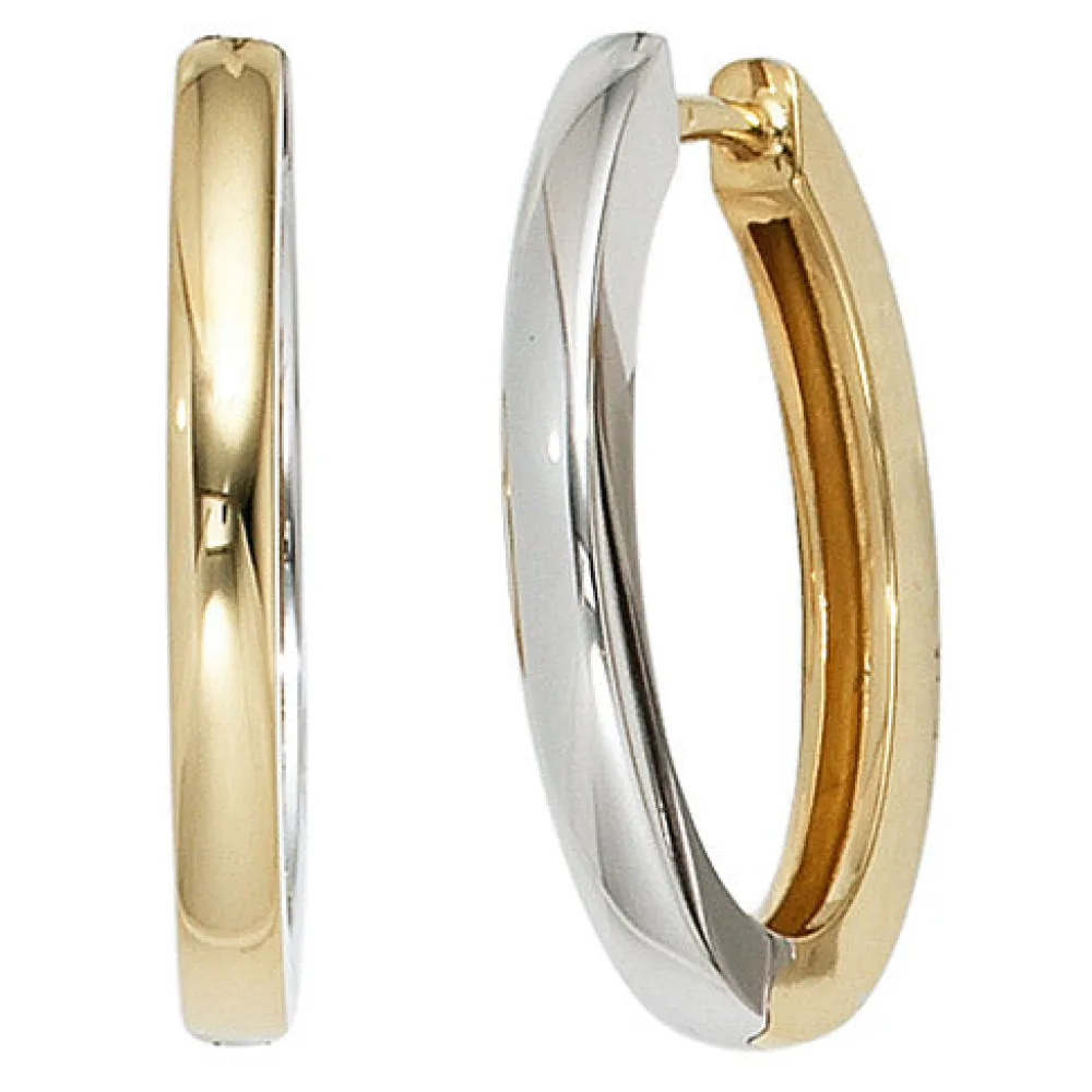 Creolen oval 585 Gold Gelbgold Weißgold bicolor Ohrringe Goldcreolen