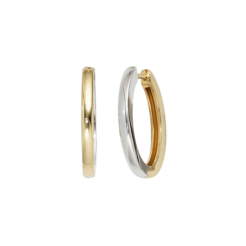 Creolen oval 585 Gold Gelbgold Weißgold bicolor Ohrringe Goldcreolen