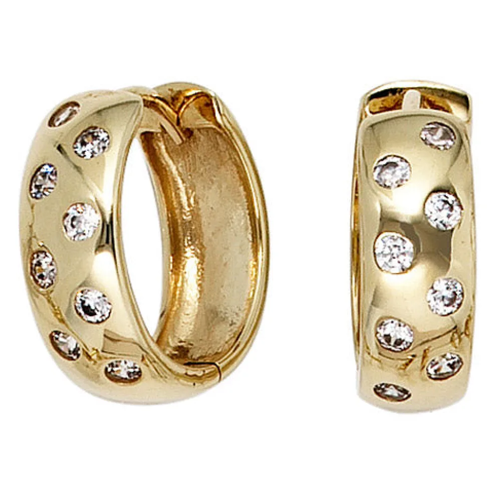 Creolen rund 333 Gold Gelbgold 16 Zirkonia Ohrringe Goldohrringe Goldcreolen
