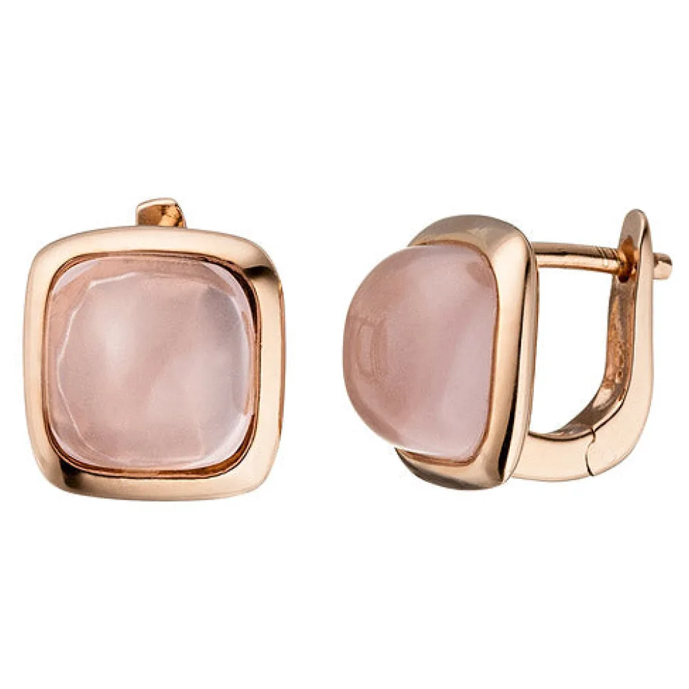 Creolen 925 Silber rotgold vergoldet 2 rosa Glassteine Ohrringe