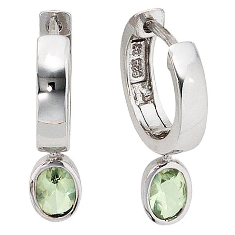 Creolen 925 Sterling Silber 2 Zirkonia grün Ohrringe Silbercreolen