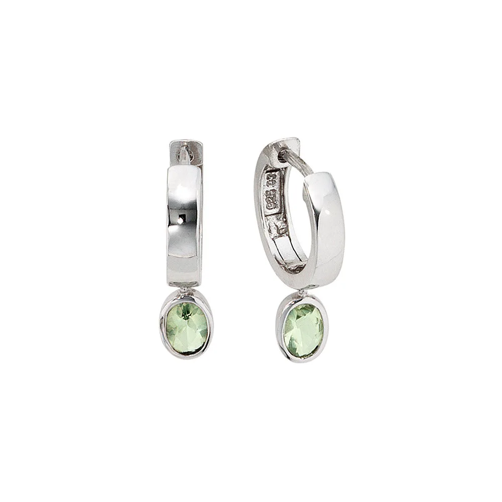 Creolen 925 Sterling Silber 2 Zirkonia grün Ohrringe Silbercreolen