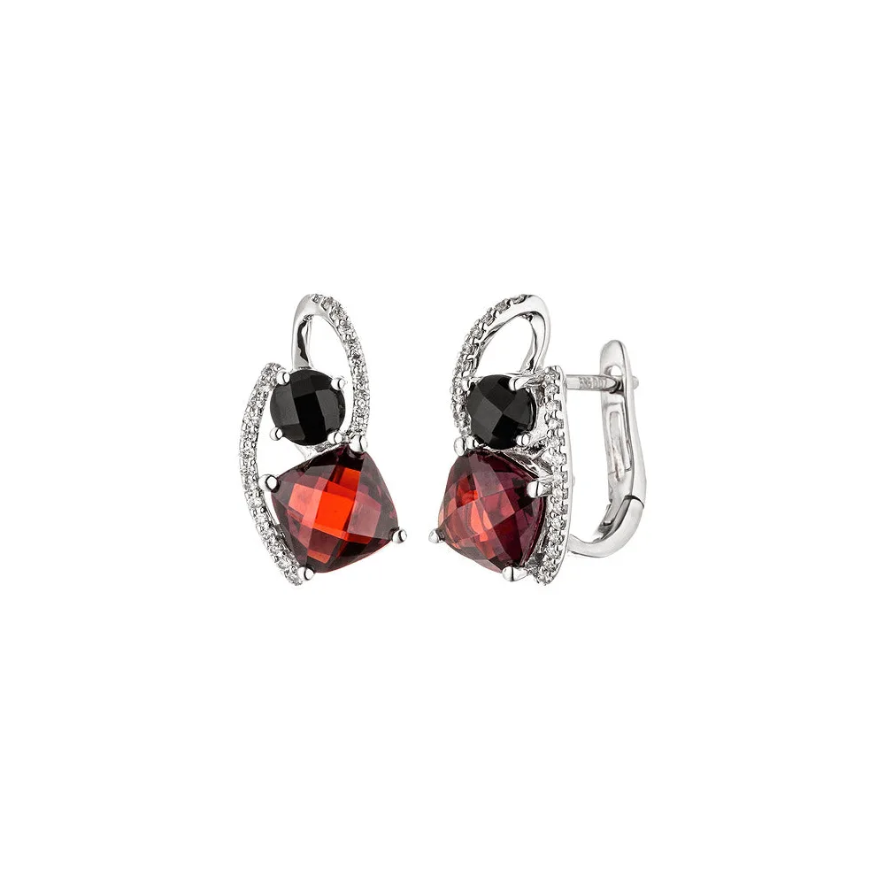 Creolen 585 Gold Weißgold 48 Diamanten Brillanten 2 Granate rot 2 Onyxe