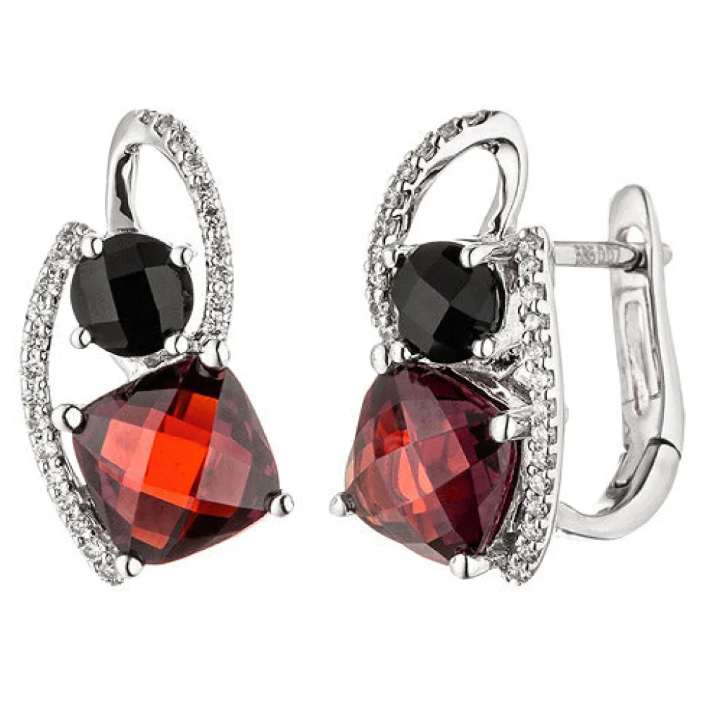 Creolen 585 Gold Weißgold 48 Diamanten Brillanten 2 Granate rot 2 Onyxe