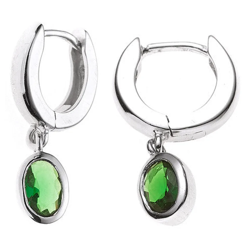 Creolen 925 Silber 2 Zirkonia grün Ohrringe Silberohrringe Silbercreolen