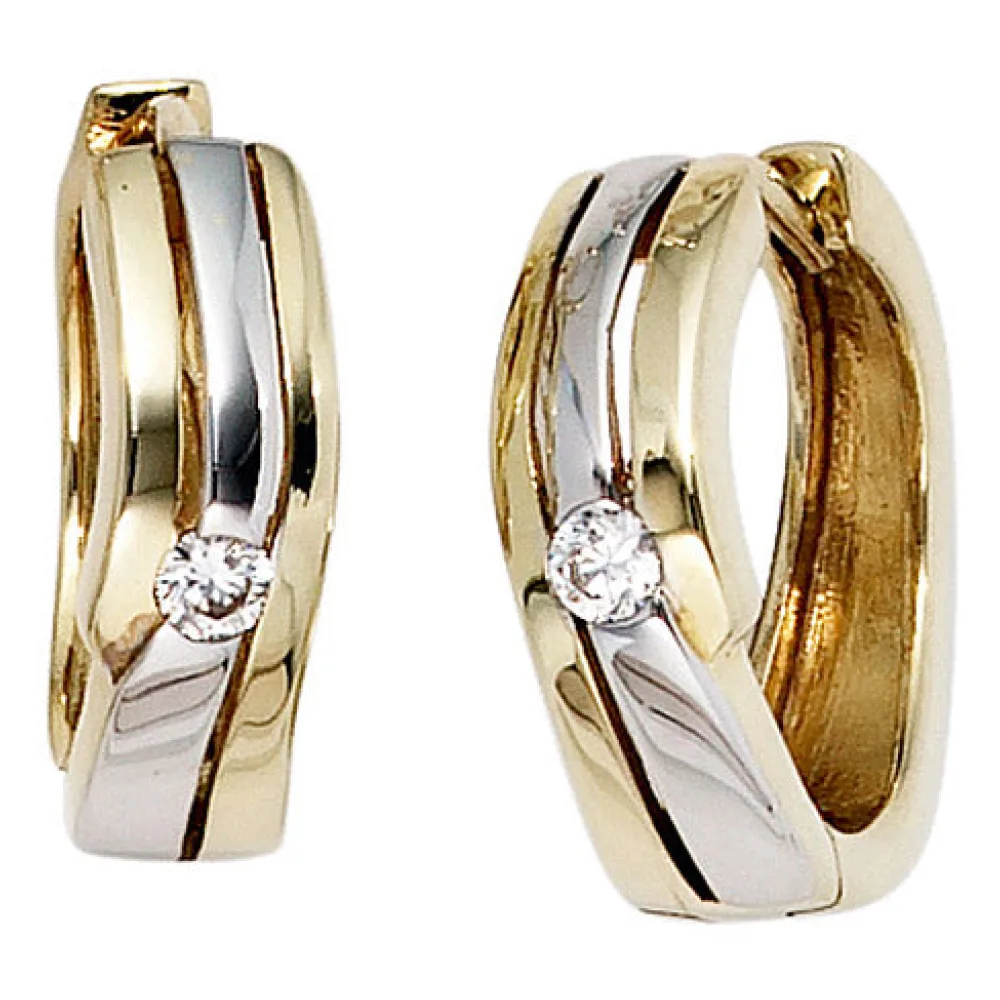 Creolen 333 Gold Gelbgold bicolor 2 Zirkonia Ohrringe Goldohrringe Goldcreolen