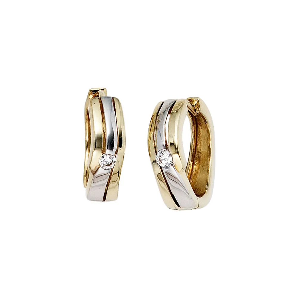 Creolen 333 Gold Gelbgold bicolor 2 Zirkonia Ohrringe Goldohrringe Goldcreolen