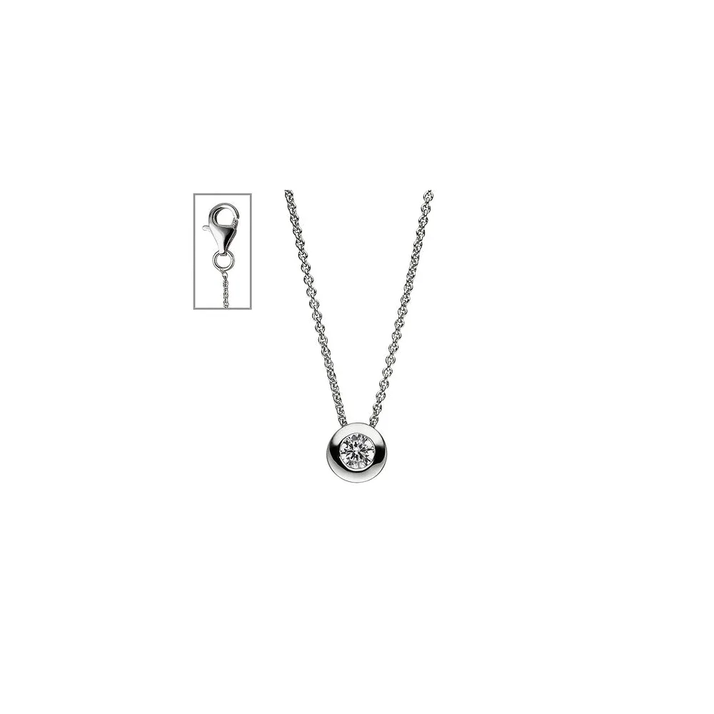Collier Kette mit Anhänger rund 925 Sterling Silber 1 Zirkonia 42 cm Silberkette