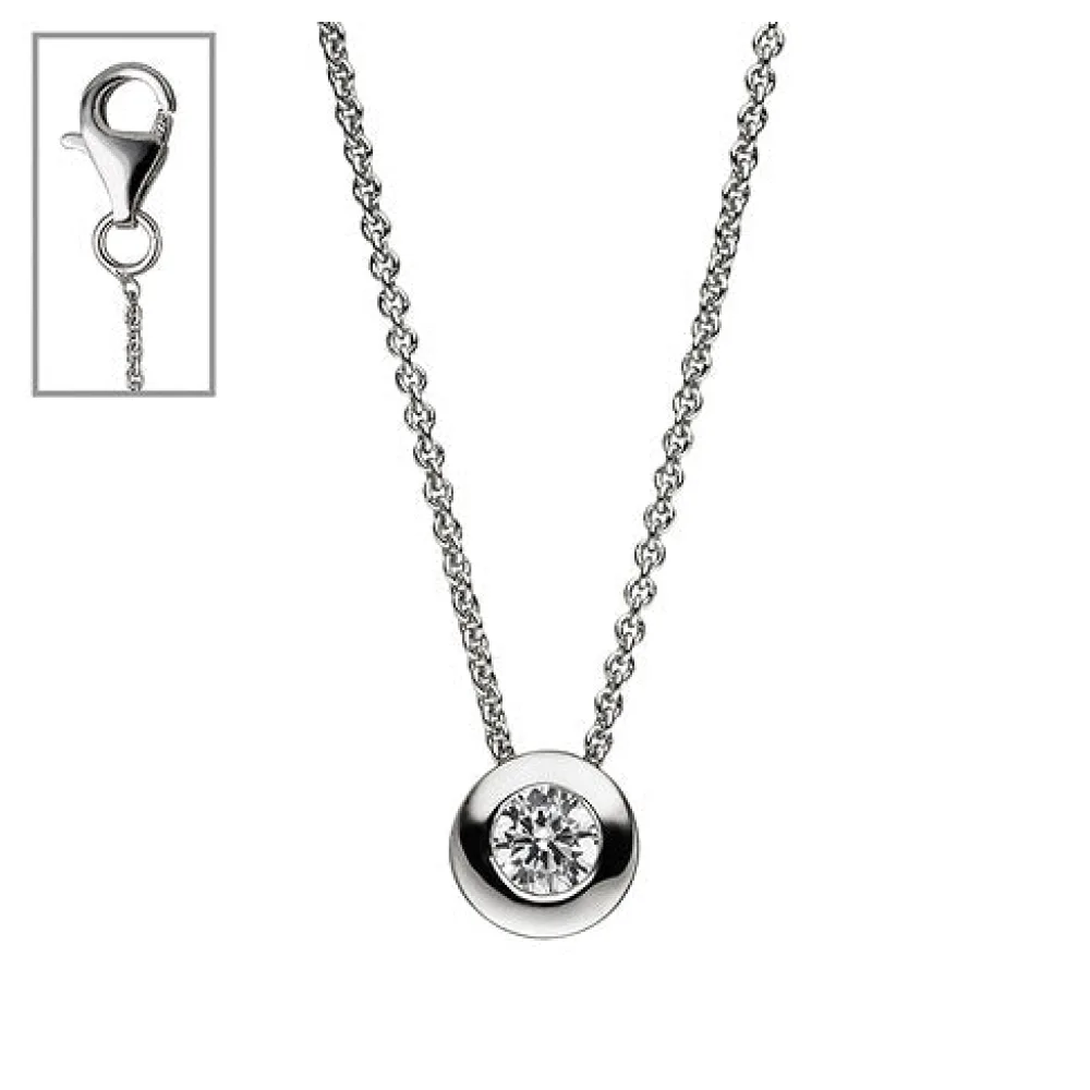 Collier Kette mit Anhänger rund 925 Sterling Silber 1 Zirkonia 42 cm Silberkette