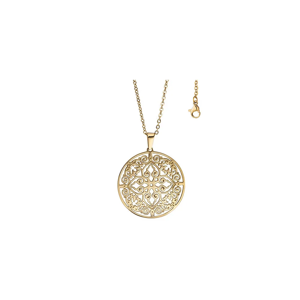 Collier Kette mit Anhänger rund Edelstahl gold farben beschichtet 46 cm