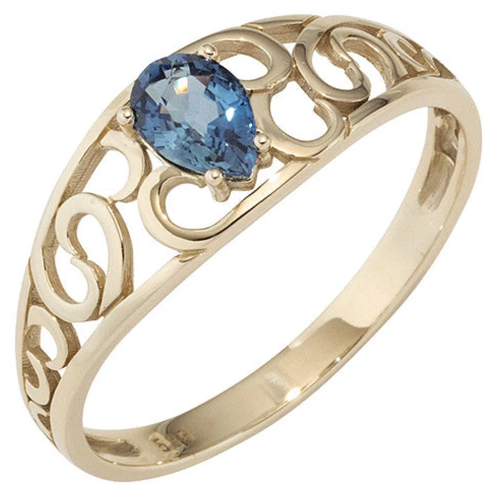 Damen Ring 585 Gold Gelbgold 1 Safir blau Goldring-56