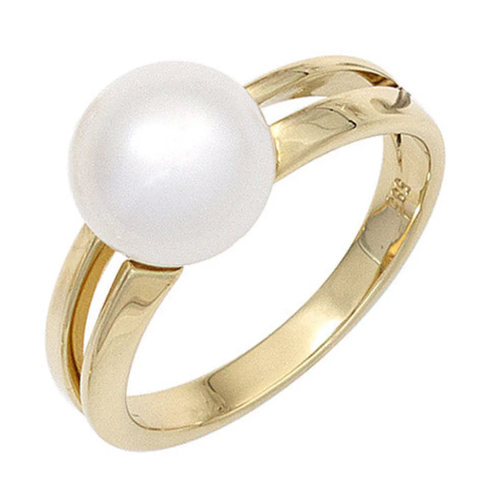 Damen Ring 585 Gold Gelbgold 1 Süßwasser Perle Goldring Perlenring-54