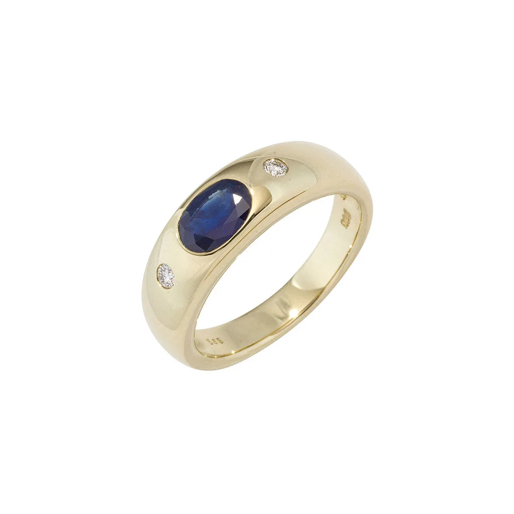 Damen Ring 585 Gold Gelbgold 1 Safir blau 2 Diamanten Brillanten Goldring-52