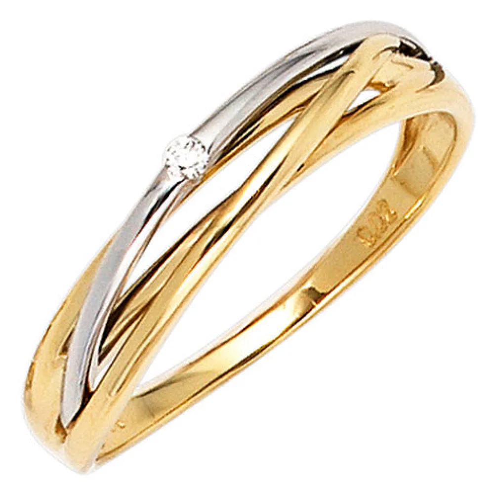 Damen Ring 585 Gold Gelbgold Weißgold bicolor 1 Diamant Brillant 0 02ct.-52