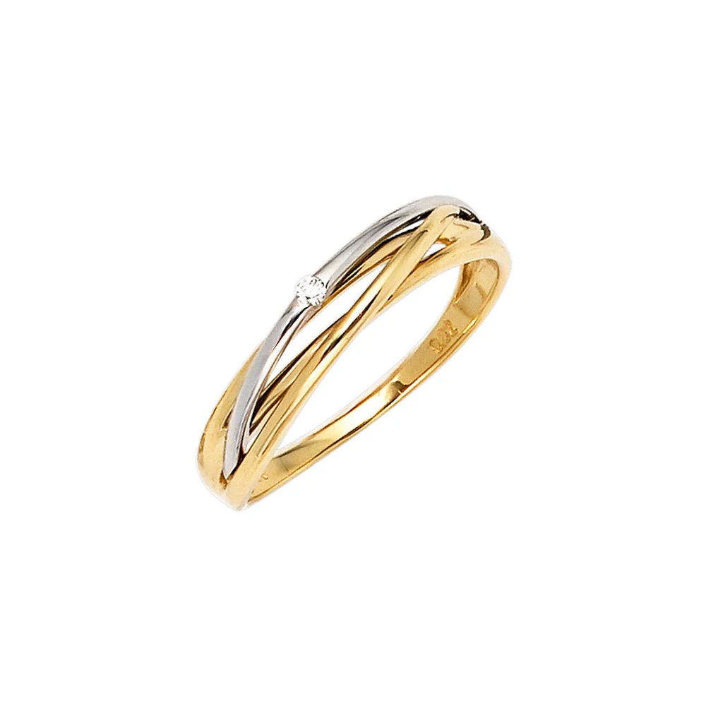 Damen Ring 585 Gold Gelbgold Weißgold bicolor 1 Diamant Brillant 0 02ct.-56