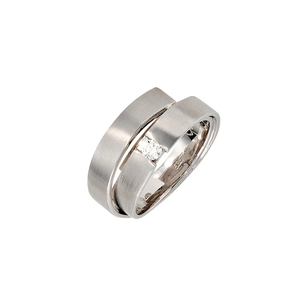 Damen Ring 585 Gold Weißgold matt 1 Diamant Brillant 0 12ct. Weißgoldring-54