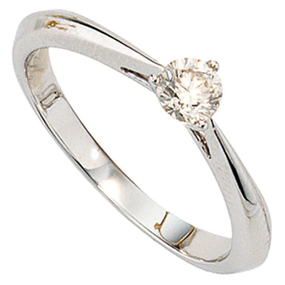 Damen Ring 585 Gold Weißgold 1 Diamant Brillant 0 25ct. Diamantring Weißgoldring-52