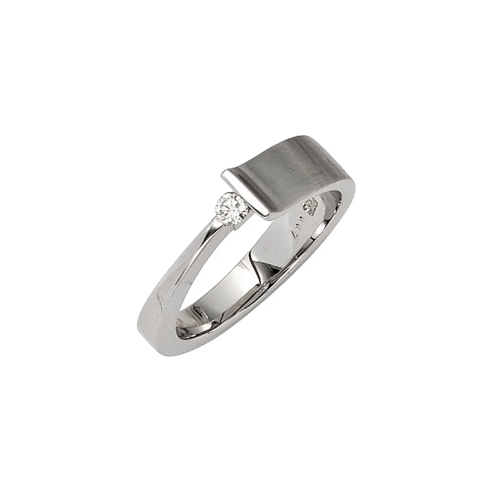 Damen Ring 585 Gold Weißgold teilmatt 1 Diamant Brillant 0 07ct. Weißgoldring-54
