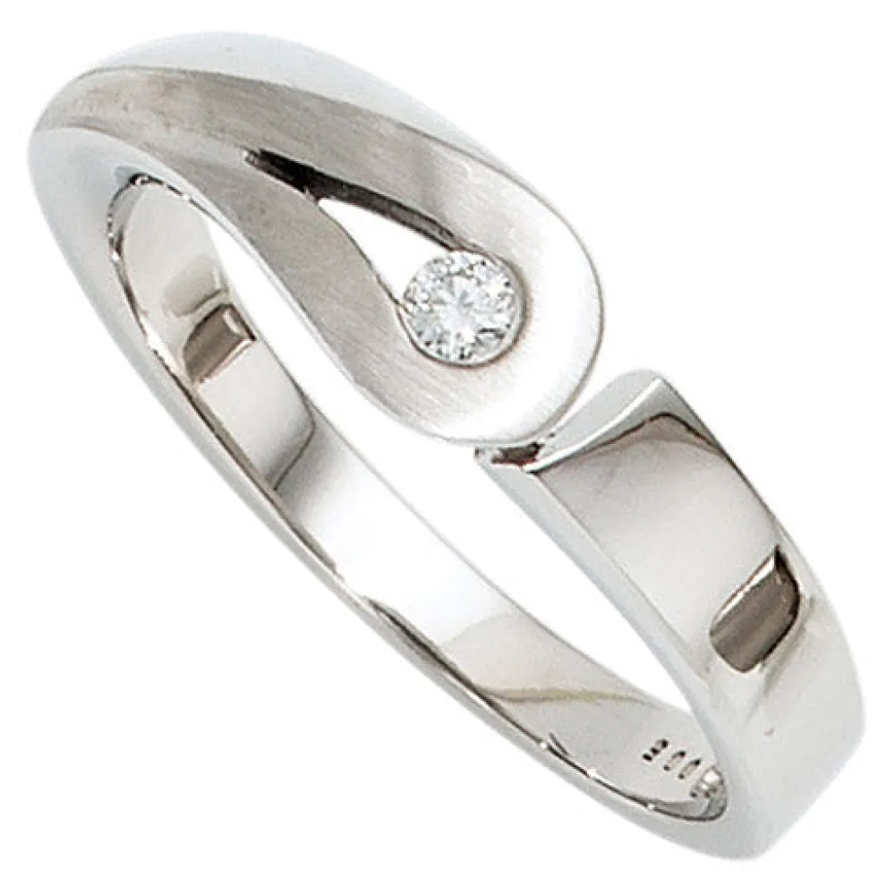 Damen Ring 925 Sterling Silber rhodiniert mattiert 1 Diamant Brillant Silberring-54