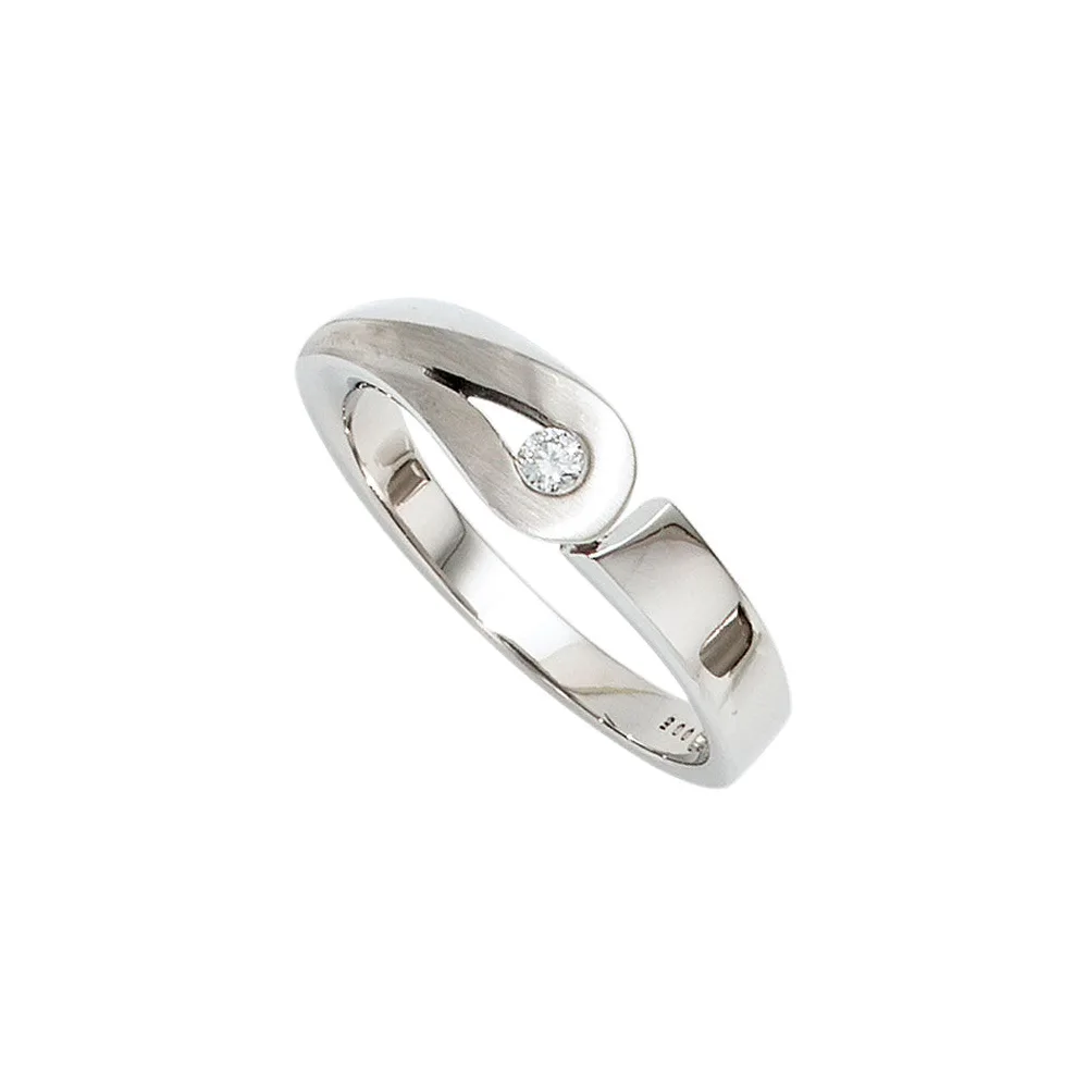 Damen Ring 925 Sterling Silber rhodiniert mattiert 1 Diamant Brillant Silberring-54