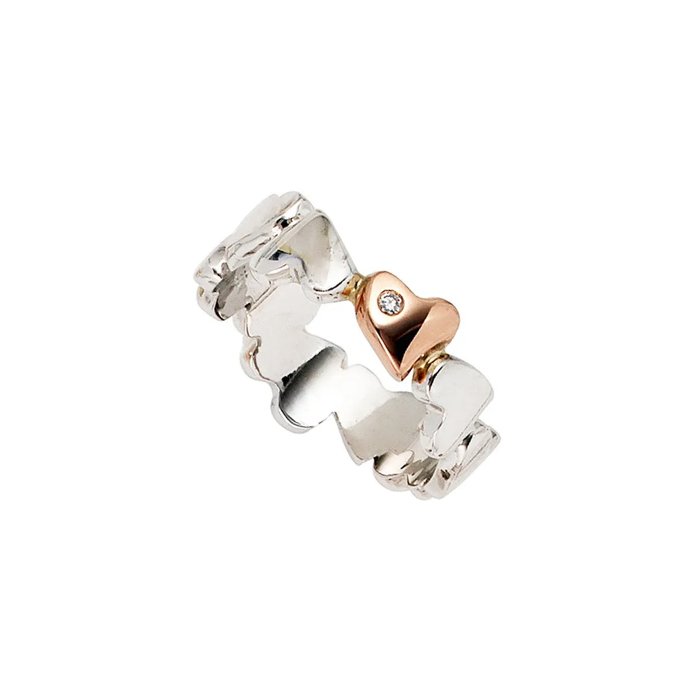 Damen Ring Herzen 585 Gold Weißgold Rotgold bicolor 1 Diamant Brillant Herzring-58