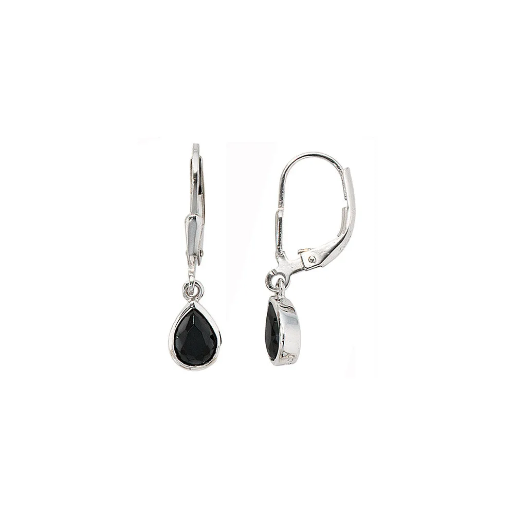 Boutons Tropfen 925 Sterling Silber 2 Zirkonia schwarz Ohrringe Ohrhänger