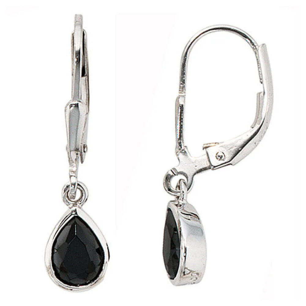 Boutons Tropfen 925 Sterling Silber 2 Zirkonia schwarz Ohrringe Ohrhänger