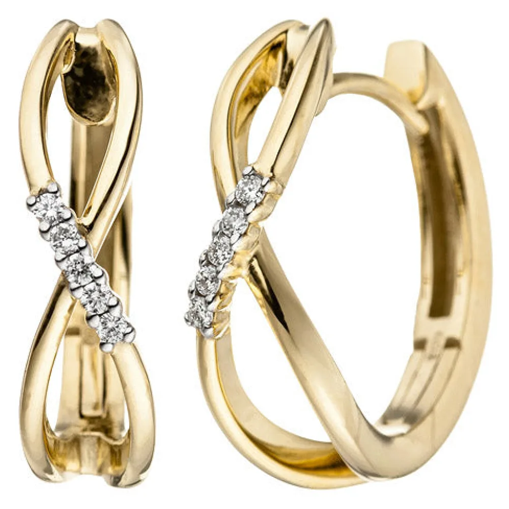 Creolen 585 Gold Gelbgold 10 Diamanten Brillanten 0 06ct. Ohrringe Goldohrringe