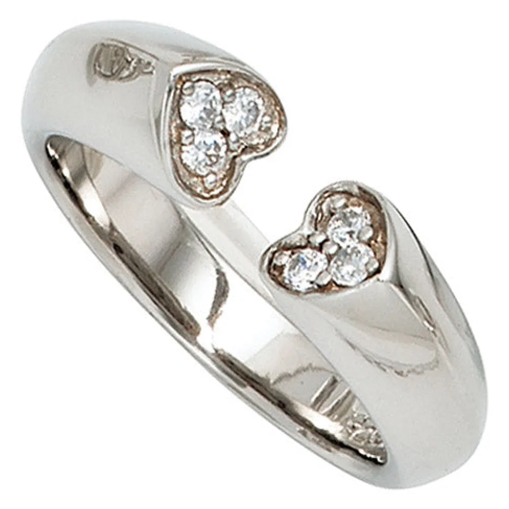 Damen Ring Herz Herzen offen 925 Sterling Silber 6 Zirkonia Silberring-54
