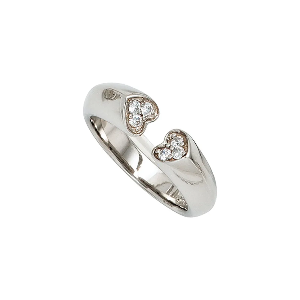 Damen Ring Herz Herzen offen 925 Sterling Silber 6 Zirkonia Silberring-60