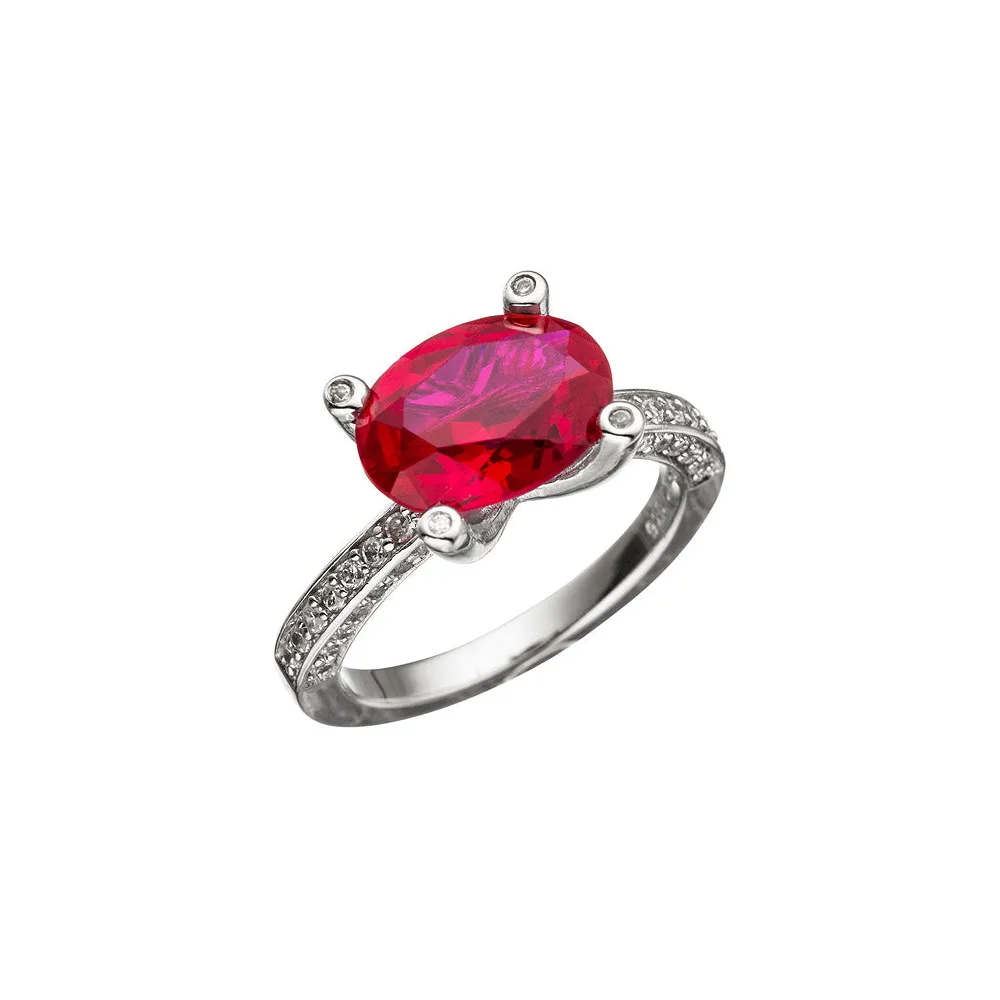 Damen Ring 925 Sterling Silber mit Zirkonia rot und weiß Silberring-54