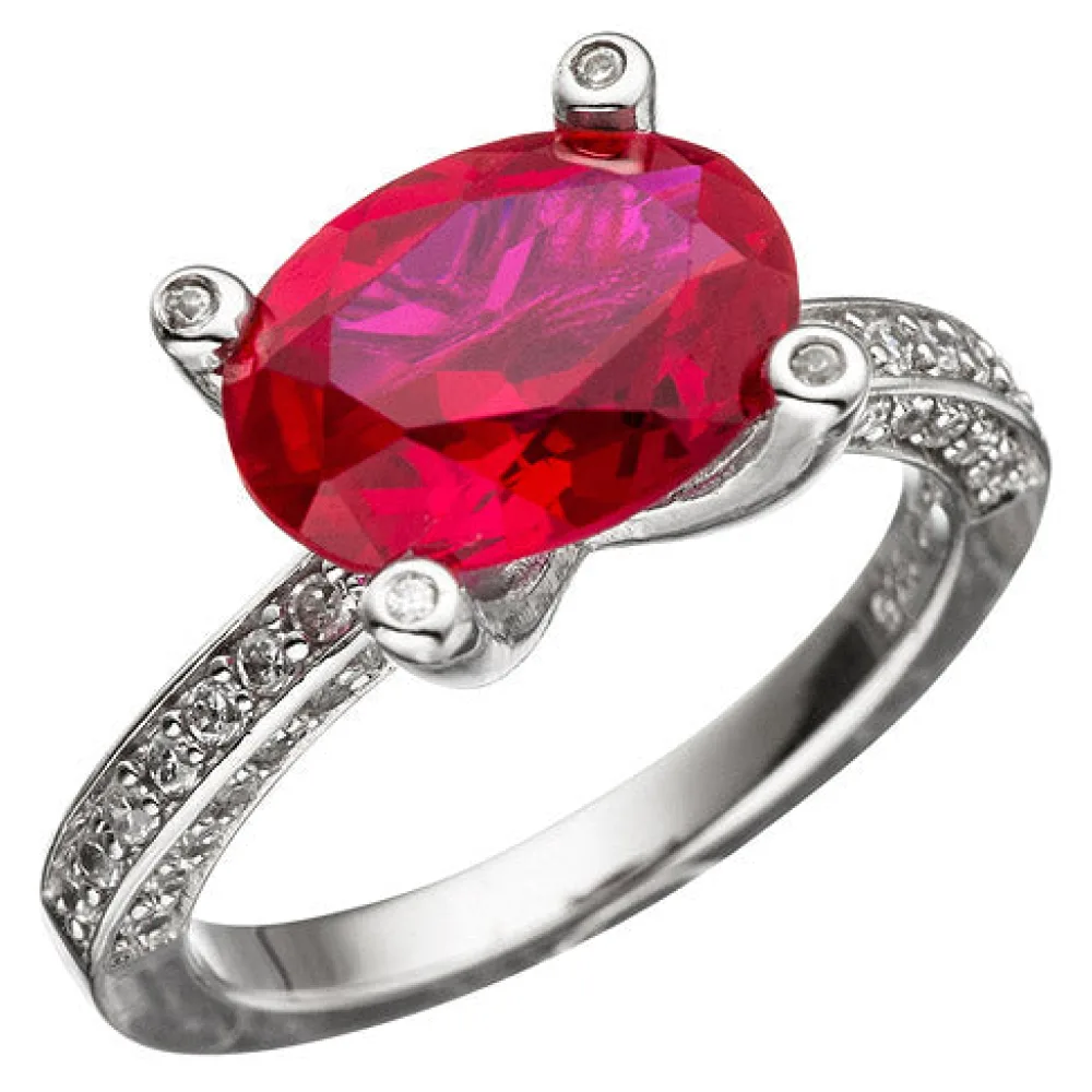 Damen Ring 925 Sterling Silber mit Zirkonia rot und weiß Silberring-64
