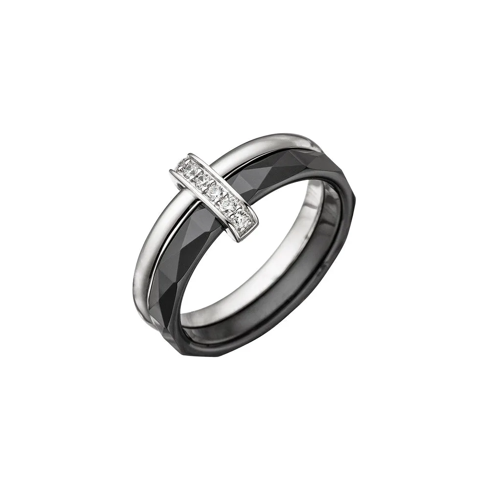 Damen Ring 925 Sterling Silber mit Zirkonia und Keramik schwarz Keramikring-58
