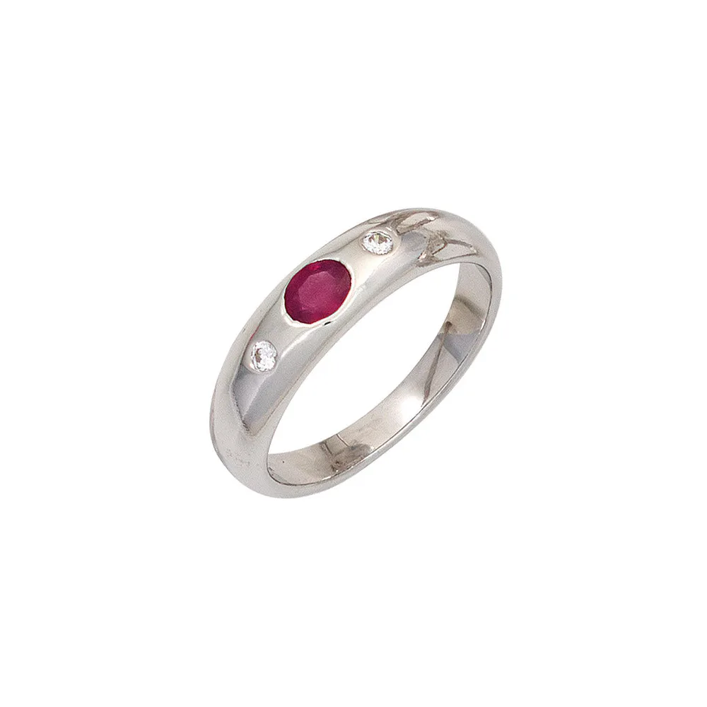 Damen Ring 925 Sterling Silber rhodiniert 1 Rubin rot 2 Zirkonia Silberring-58