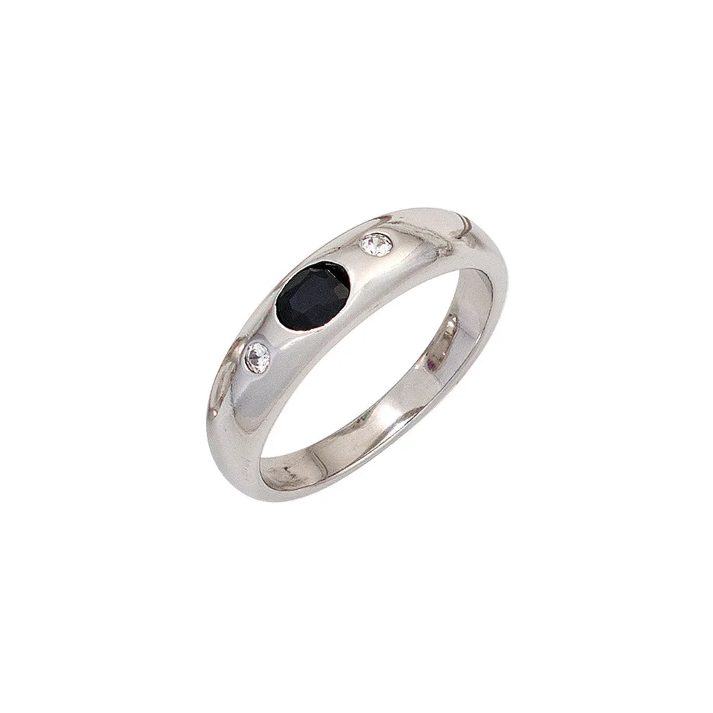 Damen Ring 925 Sterling Silber rhodiniert 1 Safir blau 2 Zirkonia Silberring-52