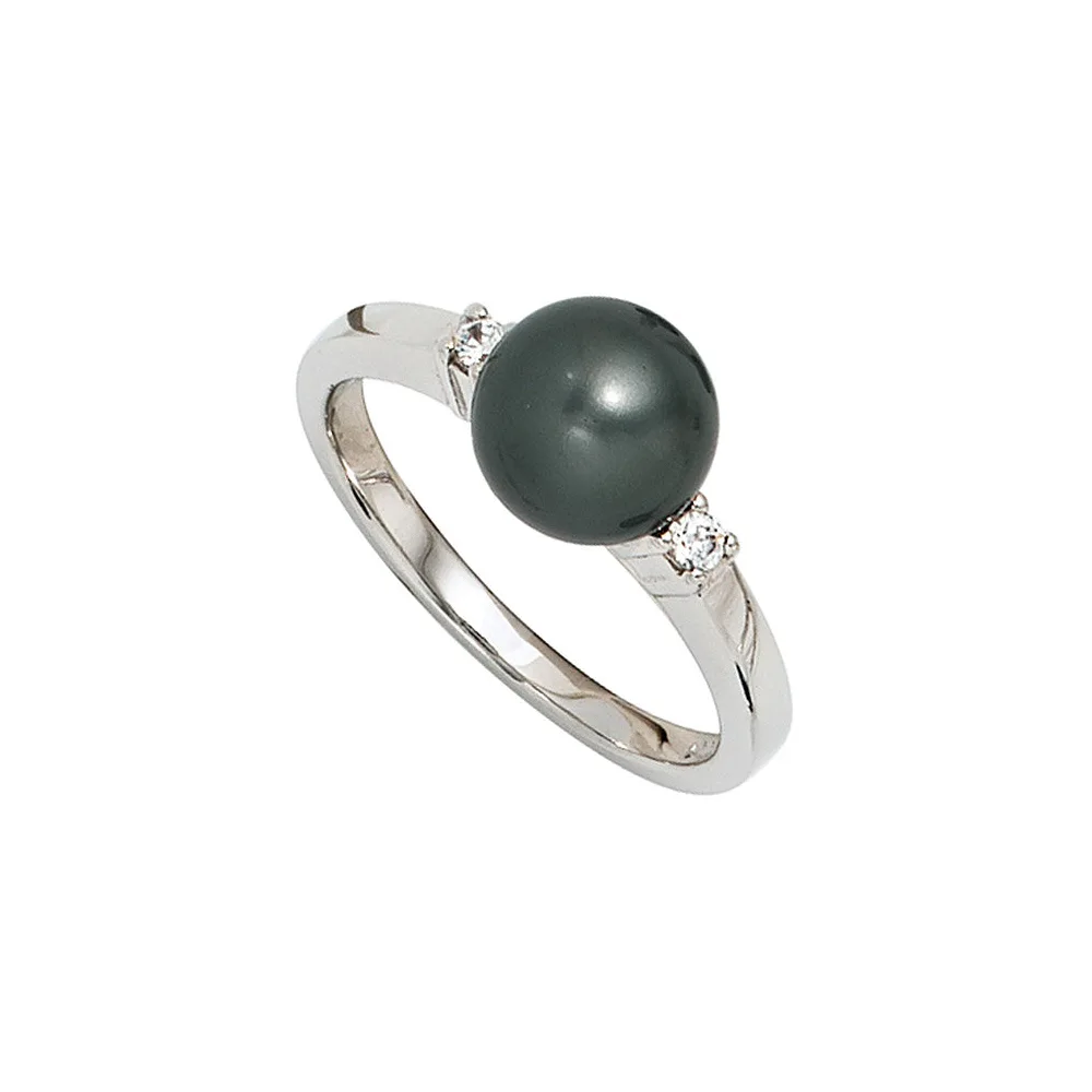 Damen Ring 925 Sterling Silber rhodiniert 2 Zirkonia Perlenring Silberring-58
