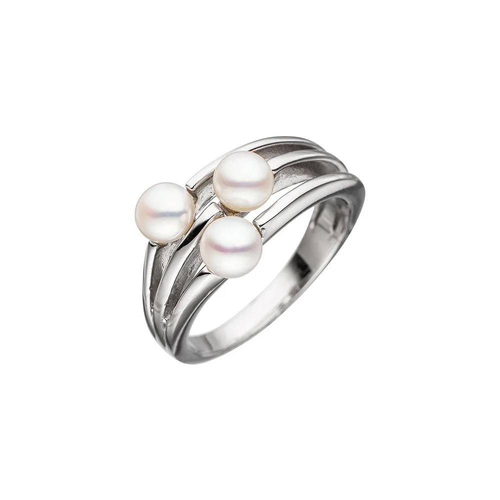 Damen Ring 925 Sterling Silber rhodiniert 3 Süßwasser-Perlen Perlenring-56