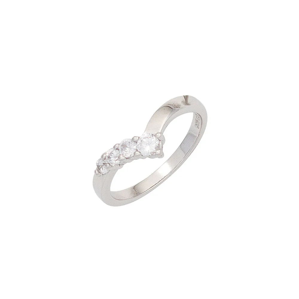 Damen Ring 925 Sterling Silber rhodiniert 4 Zirkonia Silberring-58
