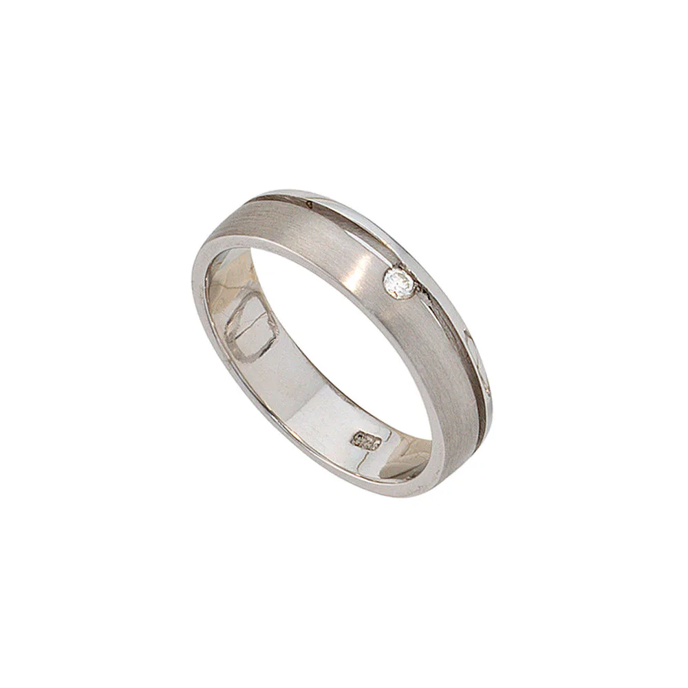 Damen Ring 925 Sterling Silber rhodiniert mattiert 1 Diamant Brillant Silberring-60