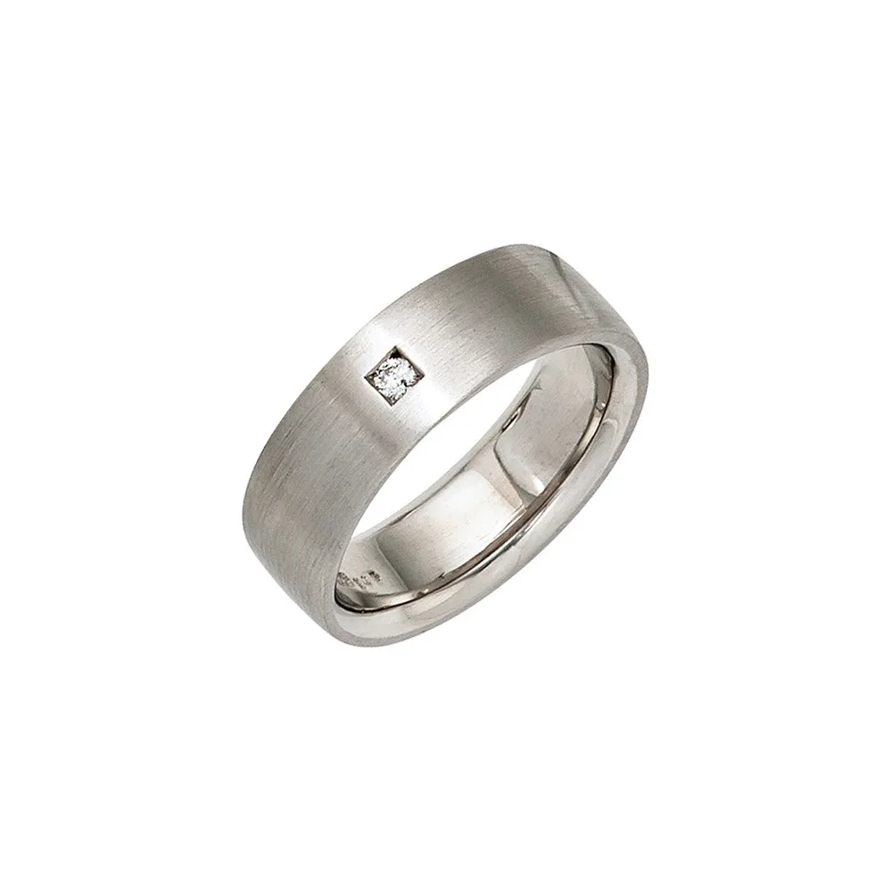Damen Ring 925 Sterling Silber rhodiniert mattiert 1 Diamant Brillant Silberring-58