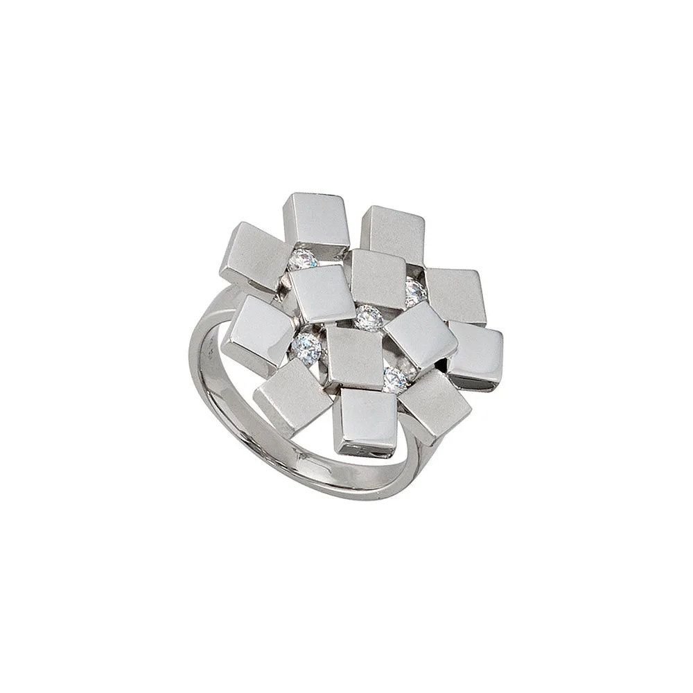 Damen Ring 925 Sterling Silber rhodiniert mattiert 5 Zirkonia Silberring-52