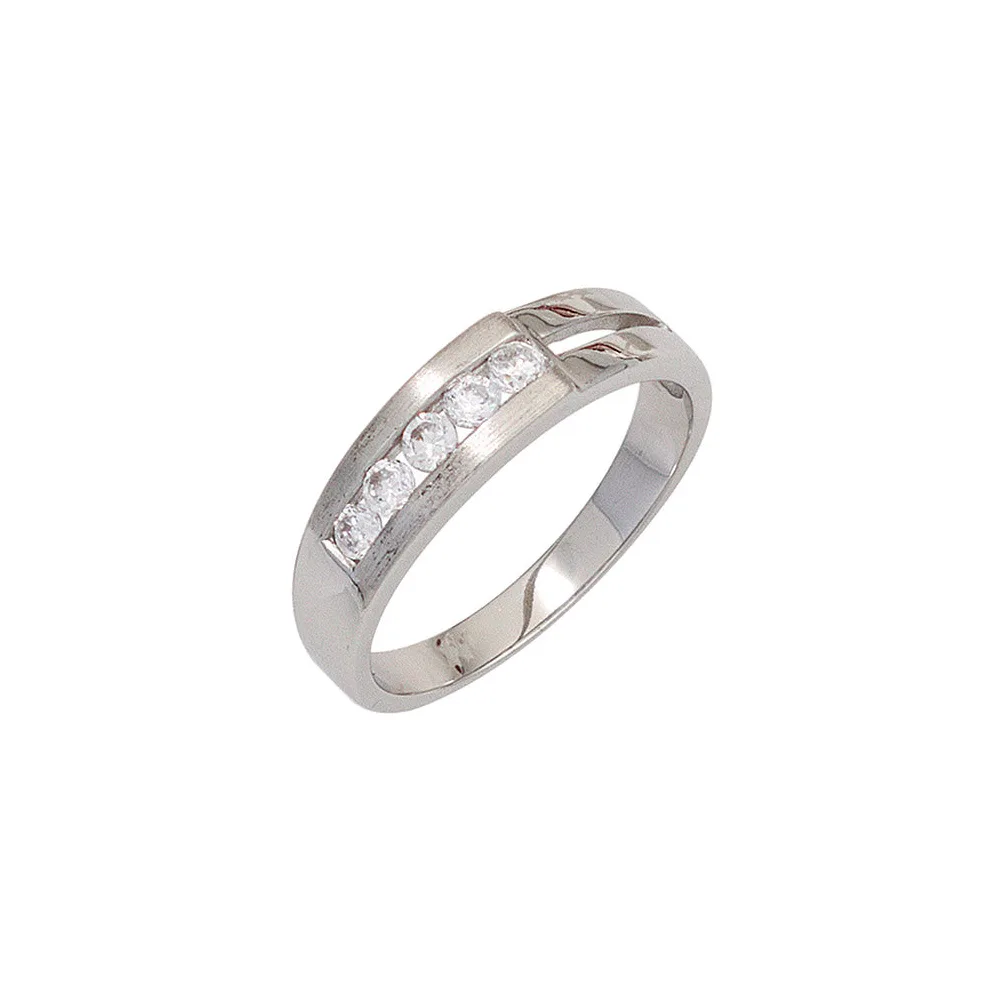 Damen Ring 925 Sterling Silber rhodiniert mattiert 5 Zirkonia Silberring-54