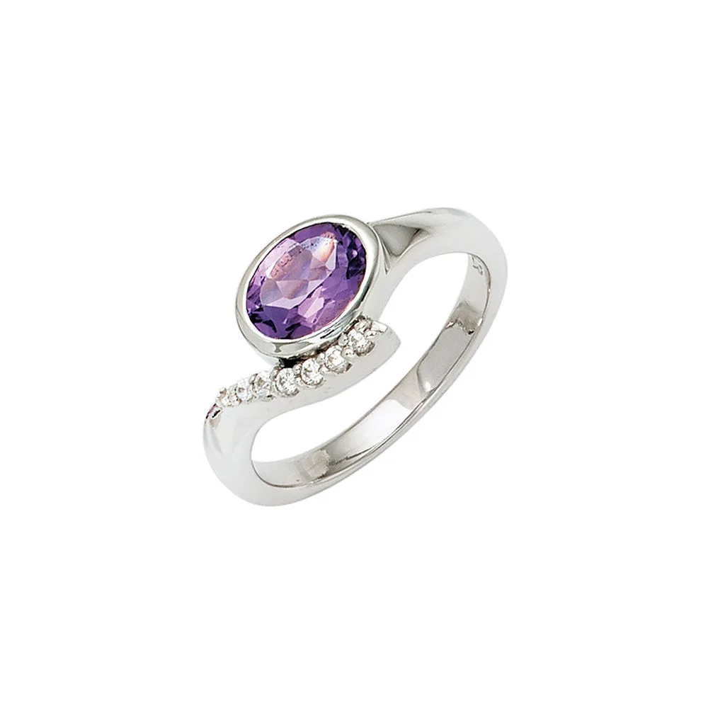Damen Ring 925 Sterling Silber rhodiniert mit Zirkonia lila violett Silberring-54